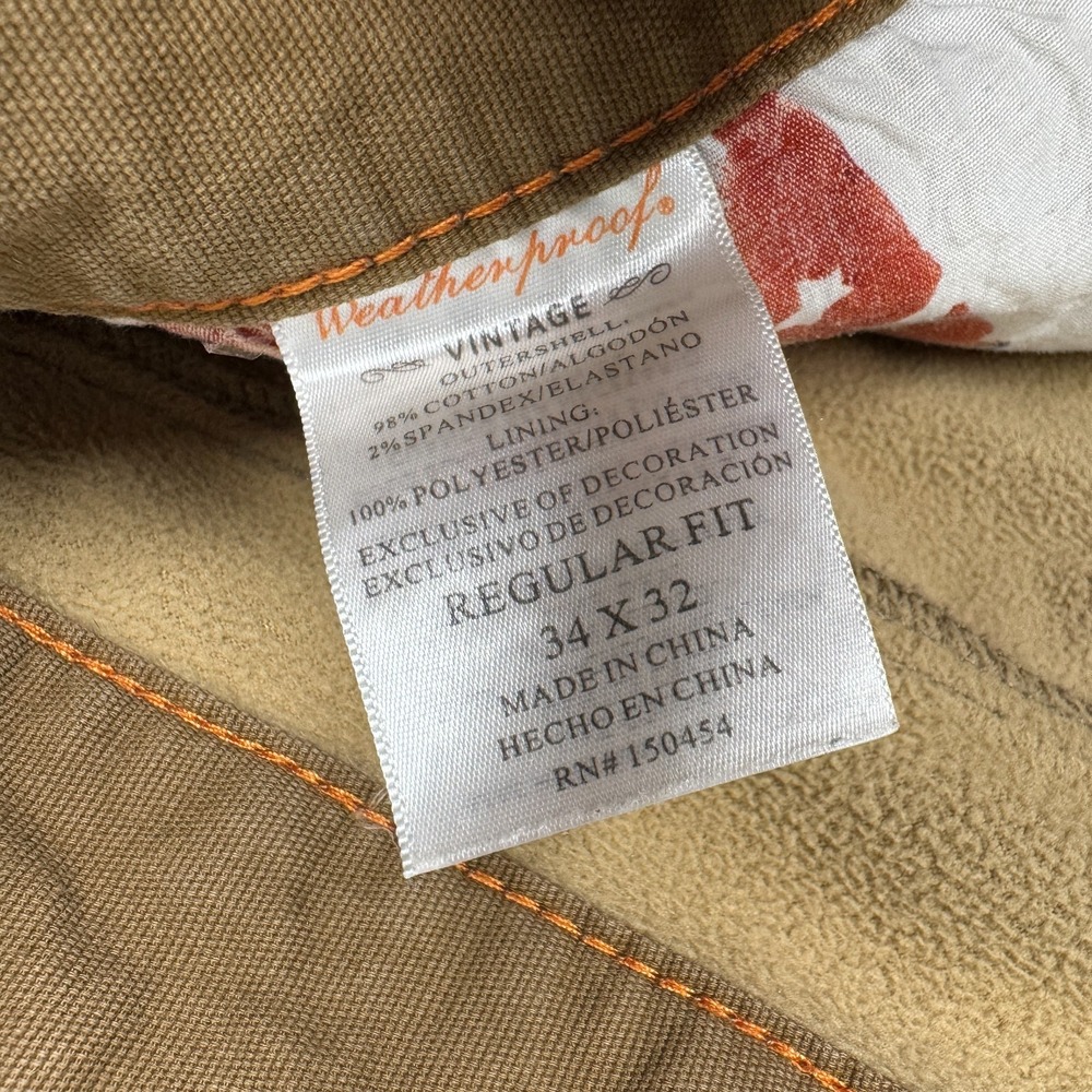 Weatherproof Vintage Fleece Lined Pant Fleece Lining Stretch Canvas Men's 34x32 - Picture 6 of 15